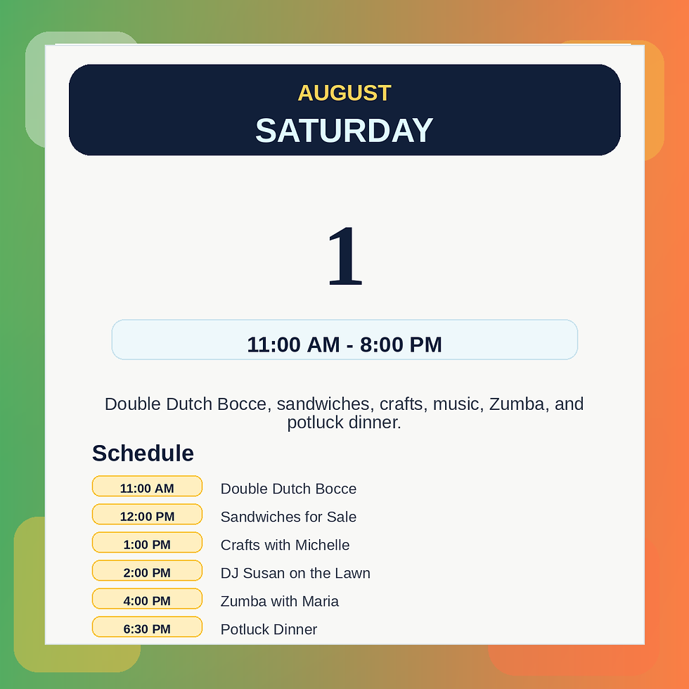 Saturday, August 1 Events