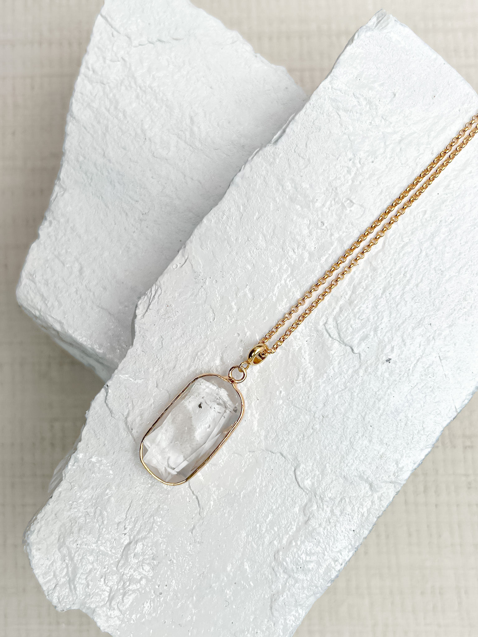 Quartz Rectangle Drop Gold Plated Necklace