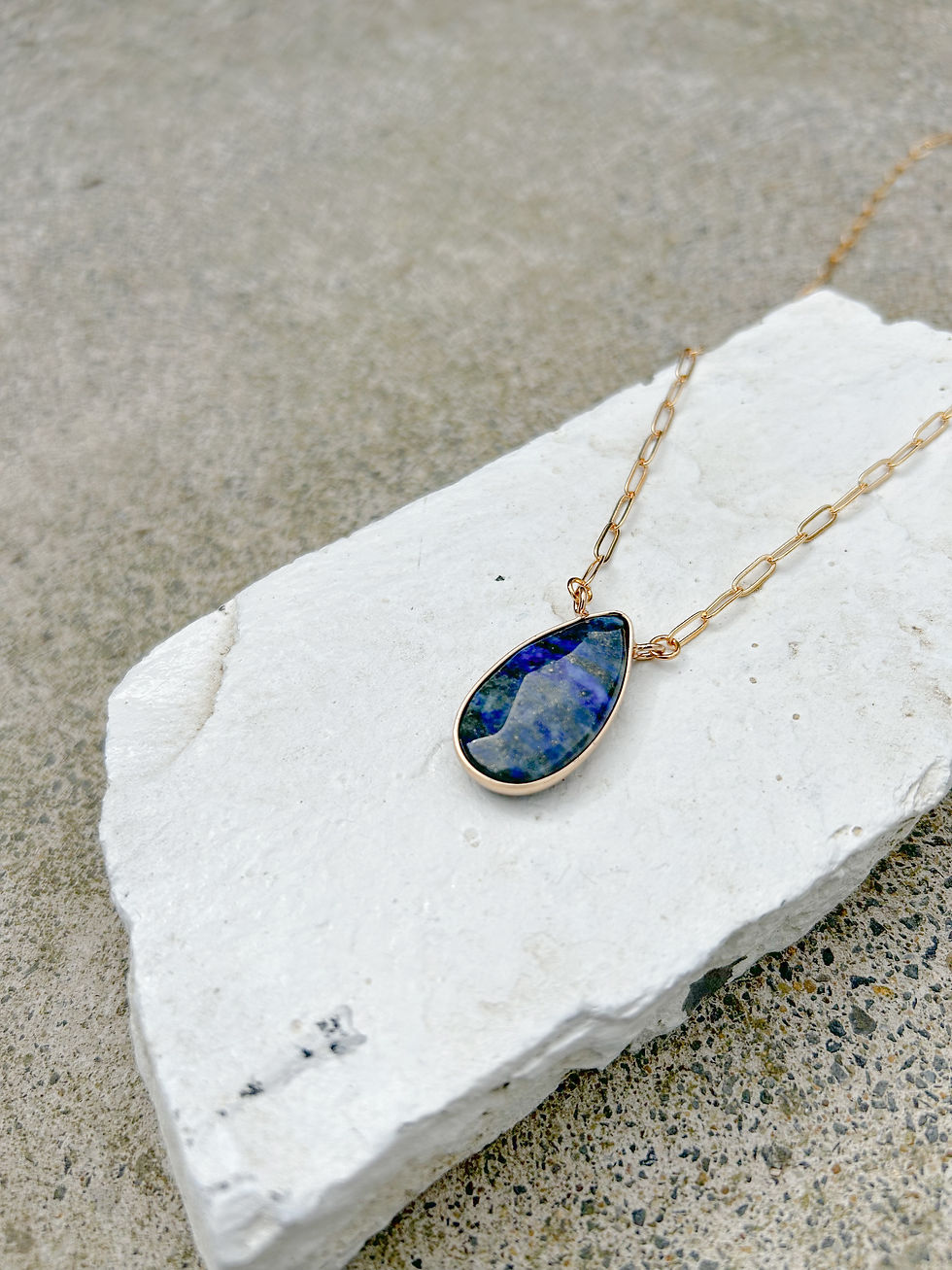 Thumbnail: Lapis Lazuli Tear Drop Gold Plated Necklace