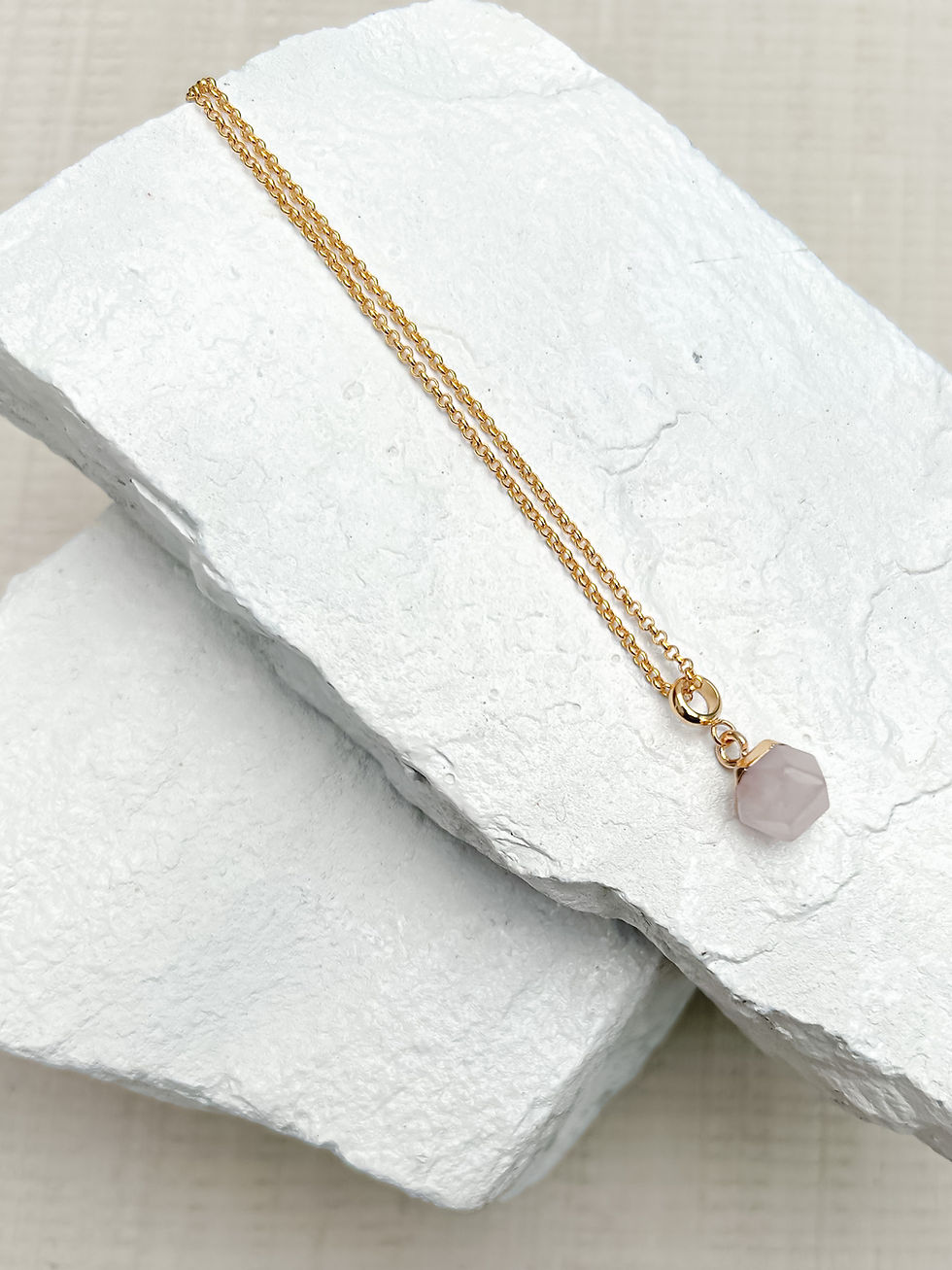 Thumbnail: Rose Quartz Nuggets Gold Plated Necklace