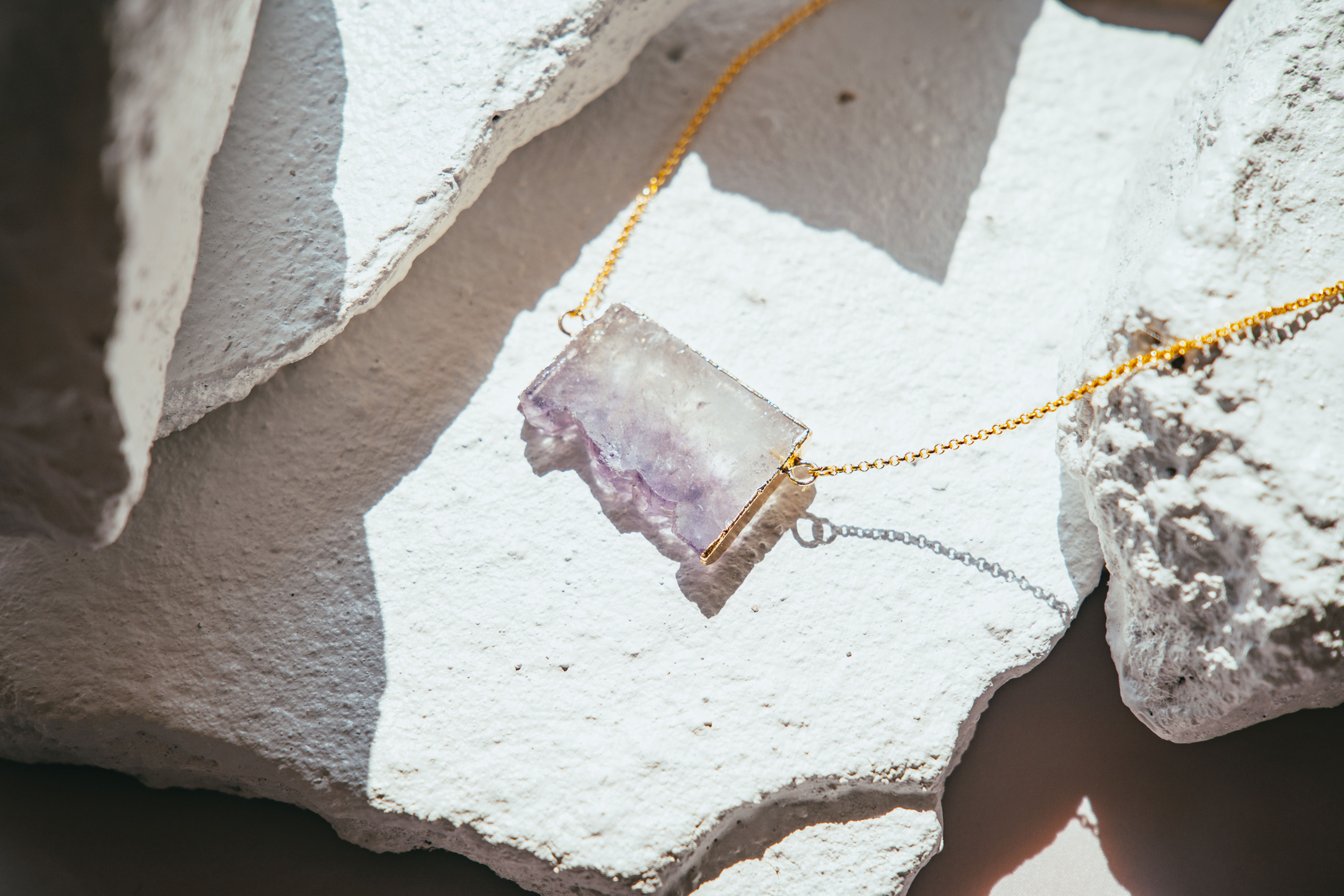 Amethyst Slice Gold Plated Necklace