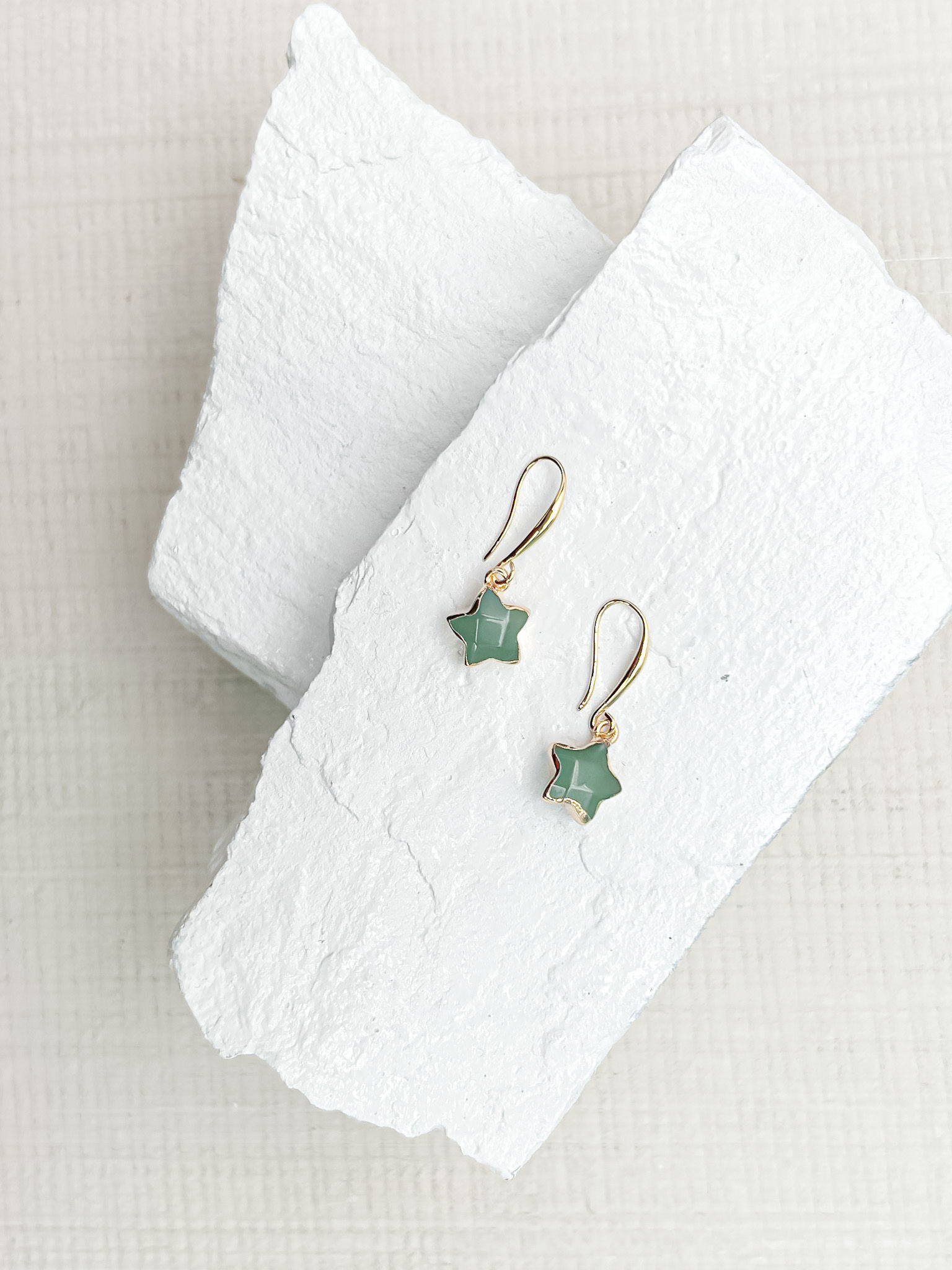 Aventurine Star Gold Plated Earrings