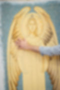 A close up of one of the angel mural sketches, drawn on canvas by MuralWorks.