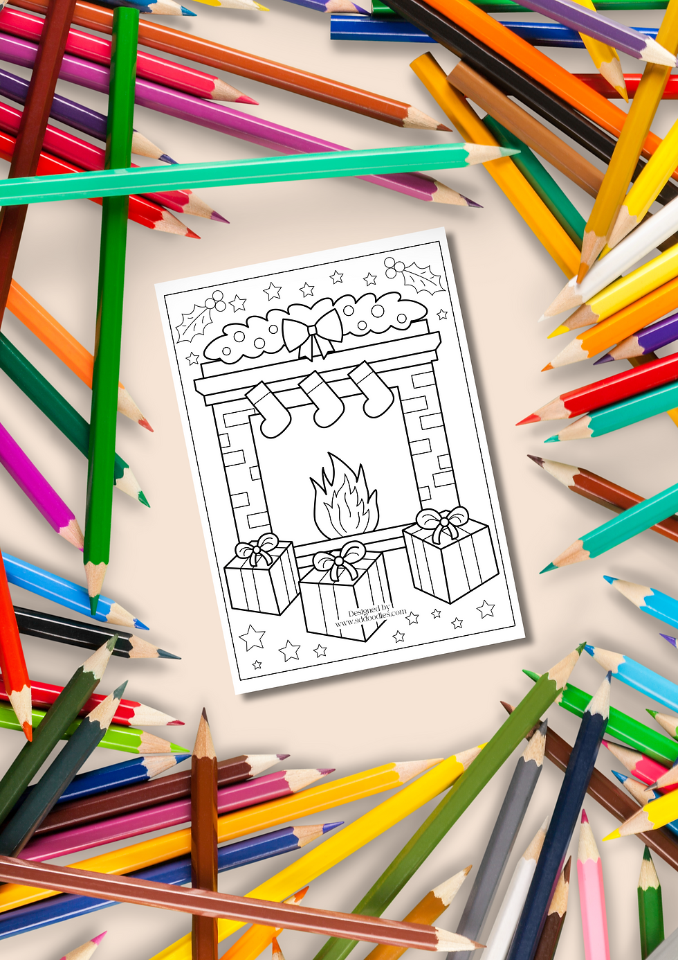 Sample page from the Christmas Coloring Cards set showing a detailed Christmas tree illustration.