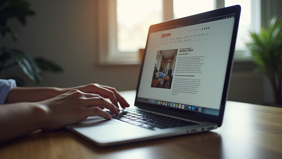 Eye-level view of a laptop with a blog open on the screen