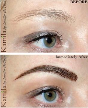 Microblading before and immediately after, from Kamila’s Skin Care