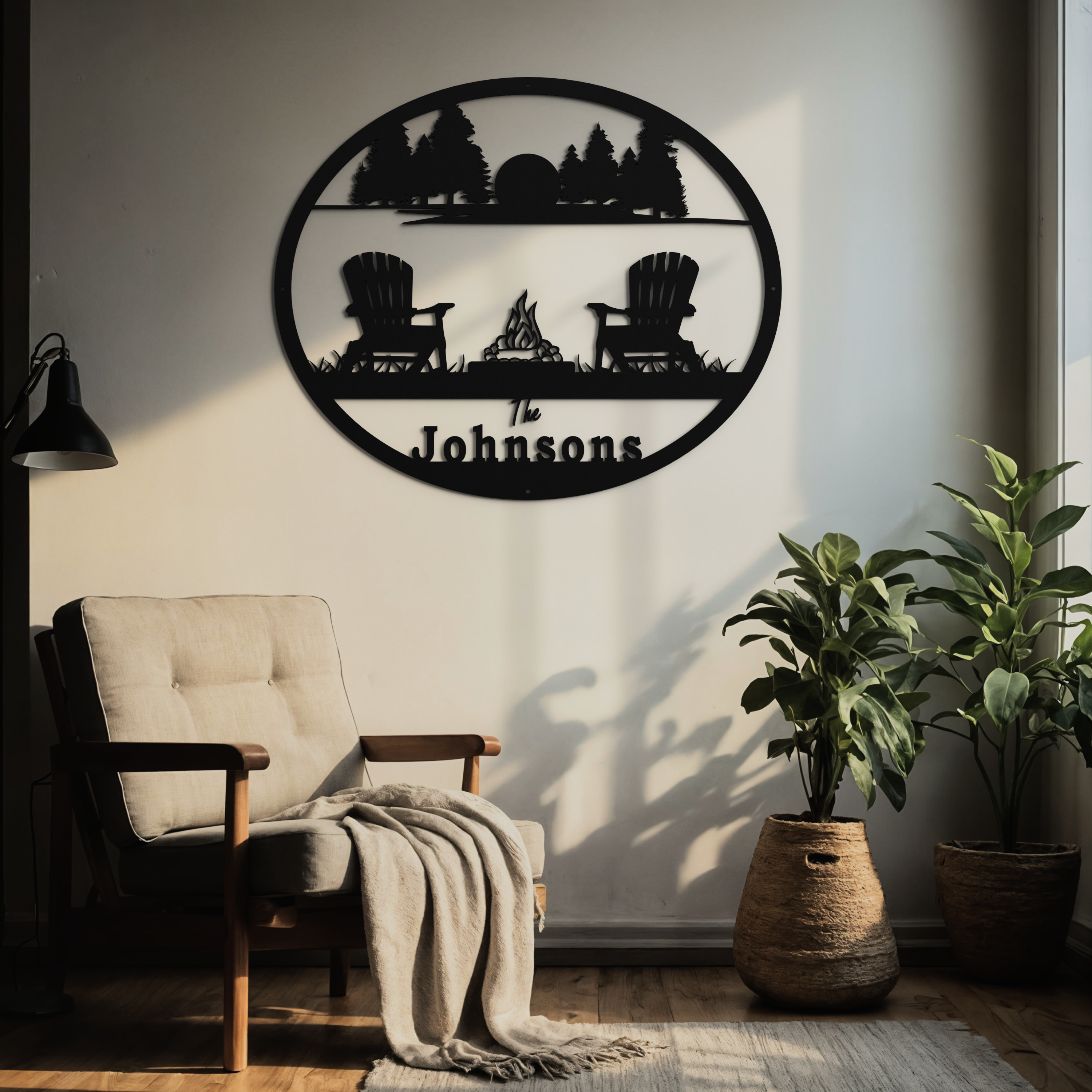 Campfire Sunset Monogram Metal Sign