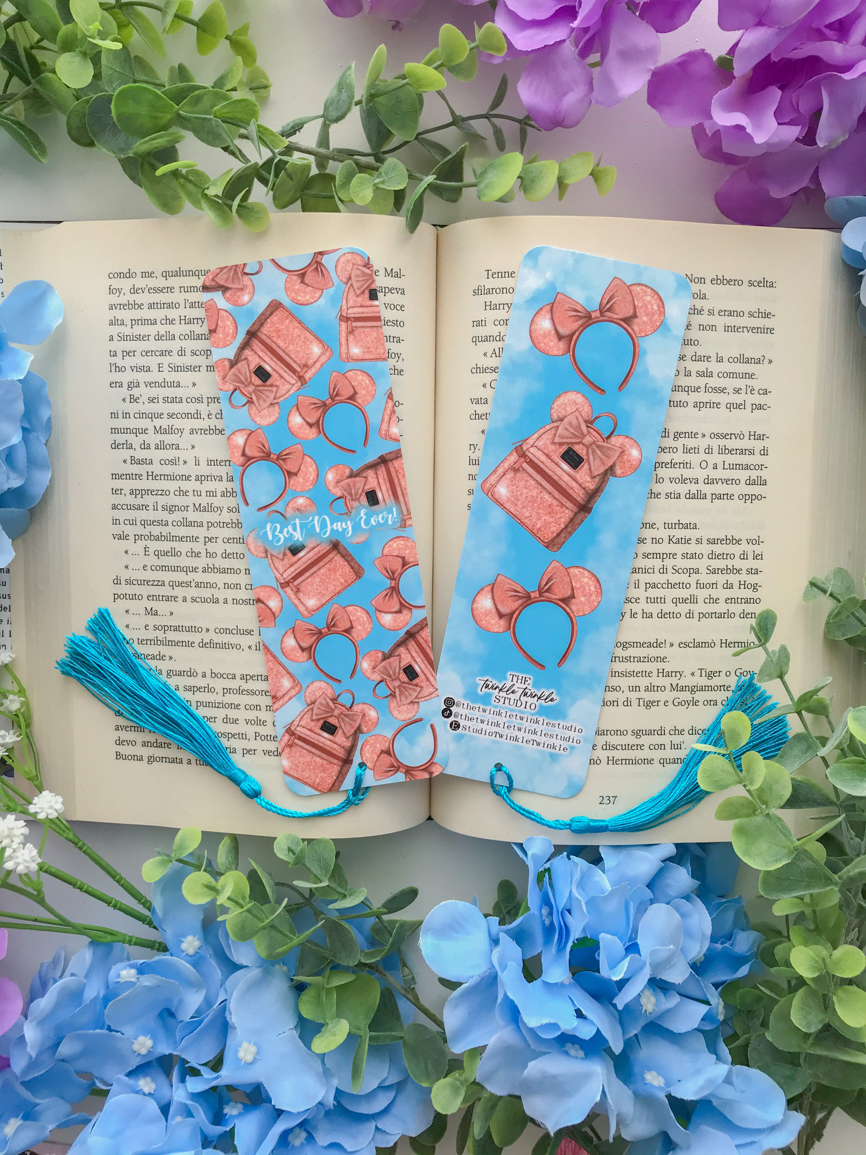 "Best Day Ever!" Rosegold Disney Ears Bookmark with Tassel | Double Sided