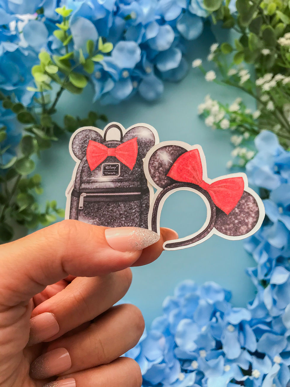 Thumbnail: Black and Red Sequin Mickey Mouse Ears and Backpack Sticker Set