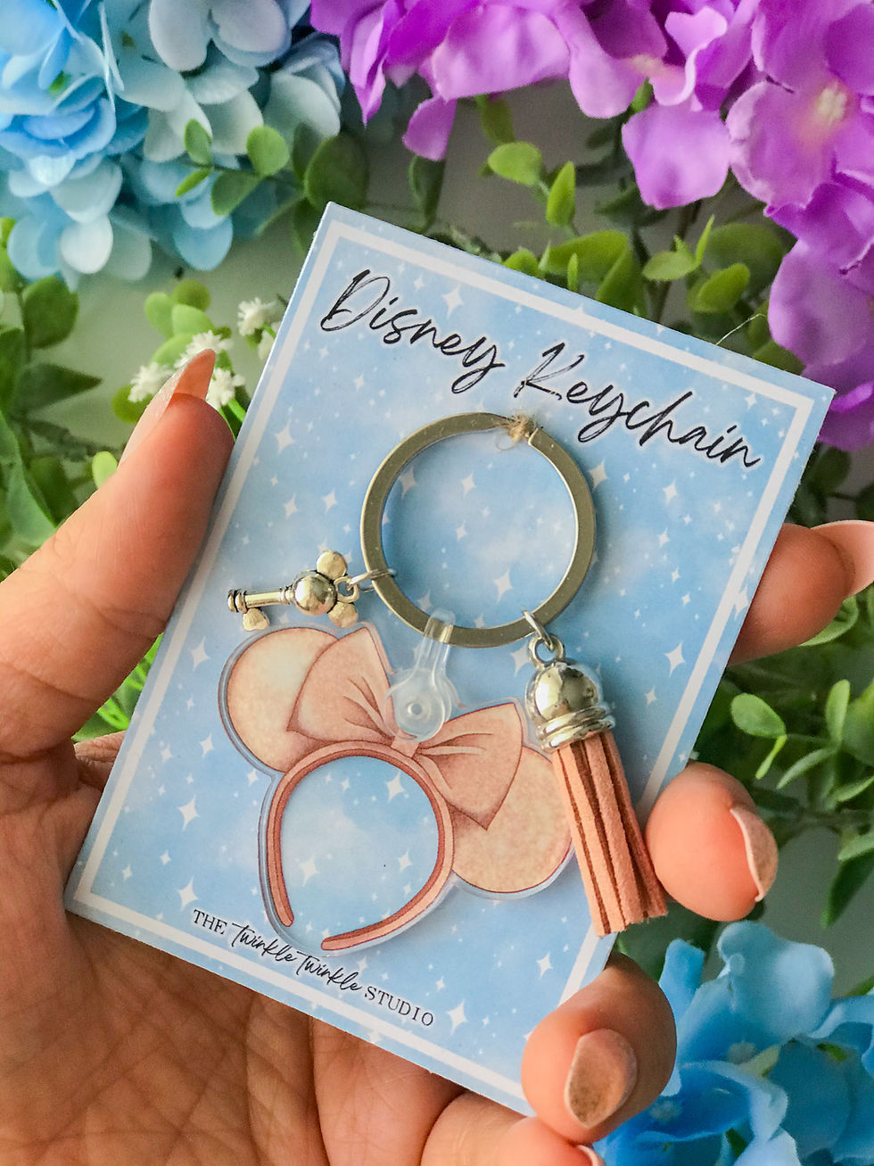 Thumbnail: Disney Rosegold Sequin Ears Keychain | With Tassel and Key Mickey Charm
