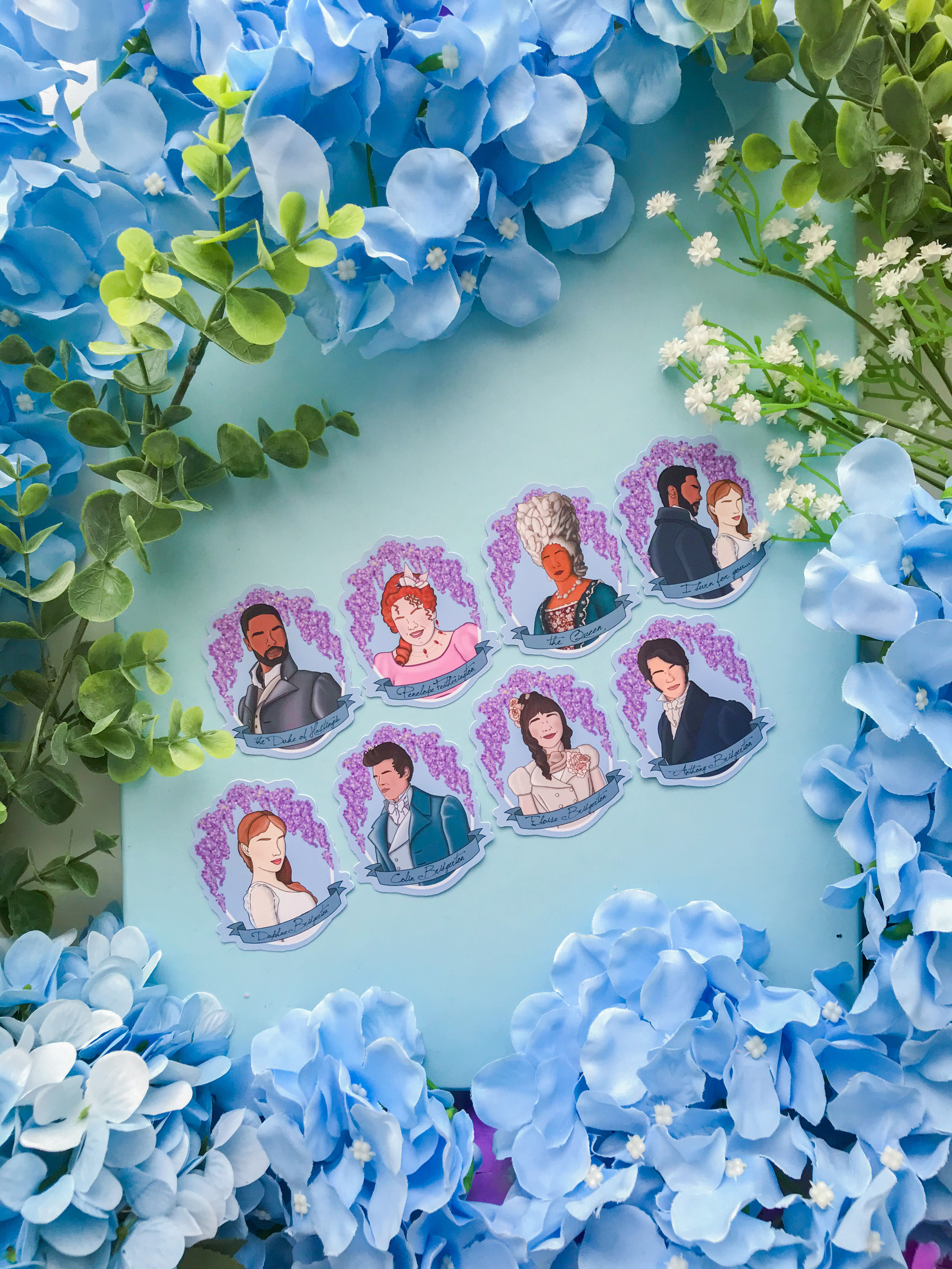 All 8 Bridgerton Characters Sticker Pack | Glossy or Matte Paper