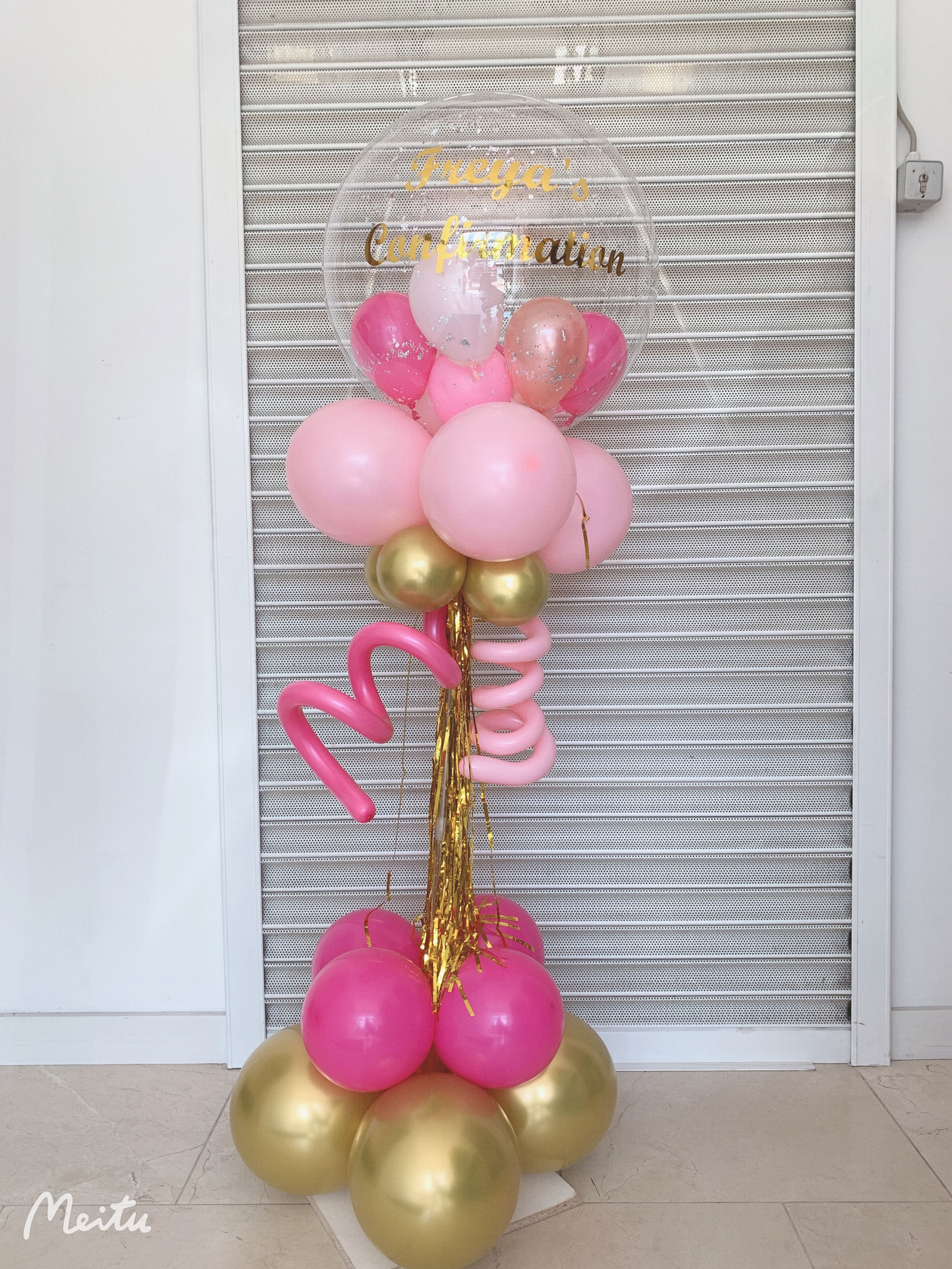 CLEAR BUBBLE BALLOON COLUMN -- MIXED PINKS