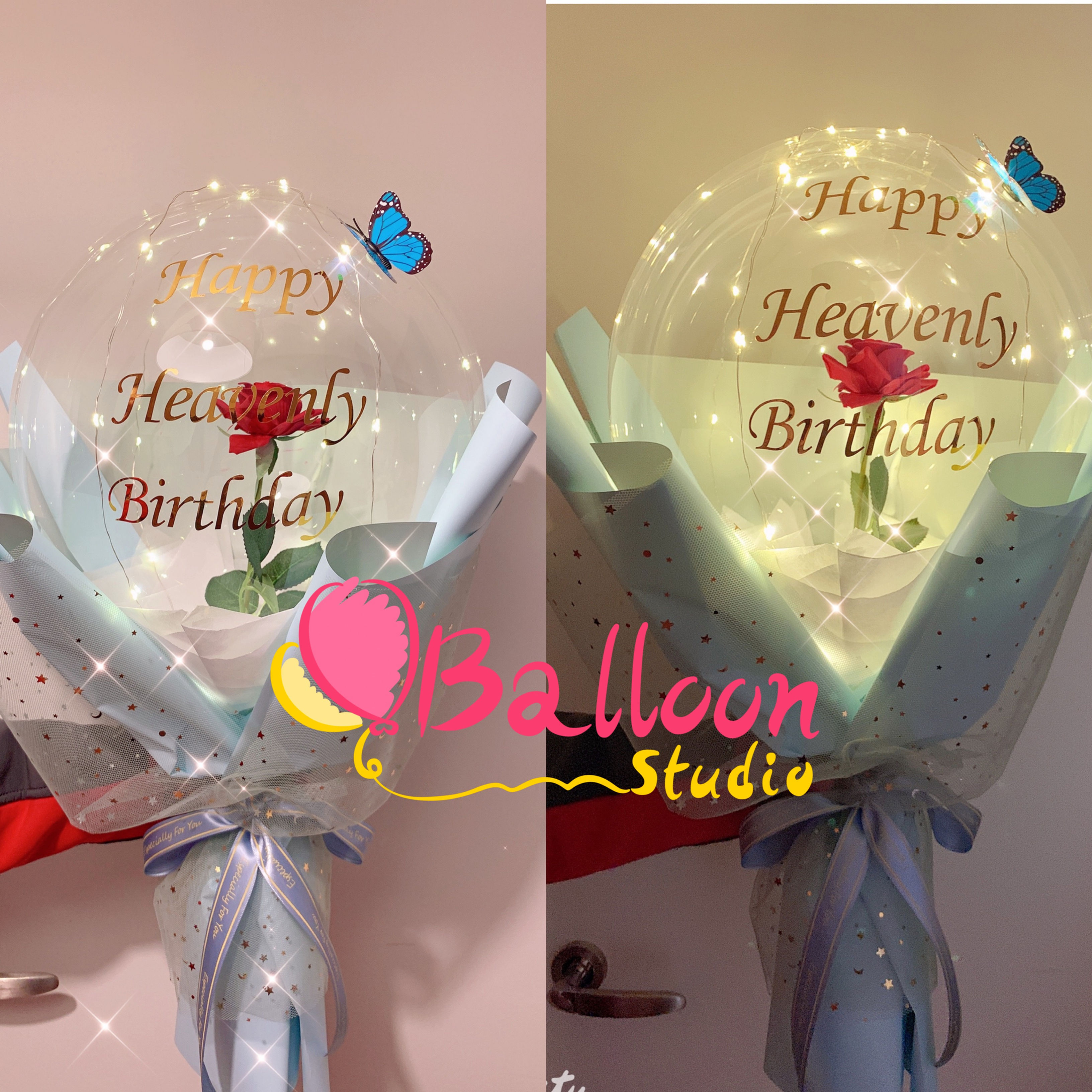 ROSE BALLOON BOUQUET BLUE