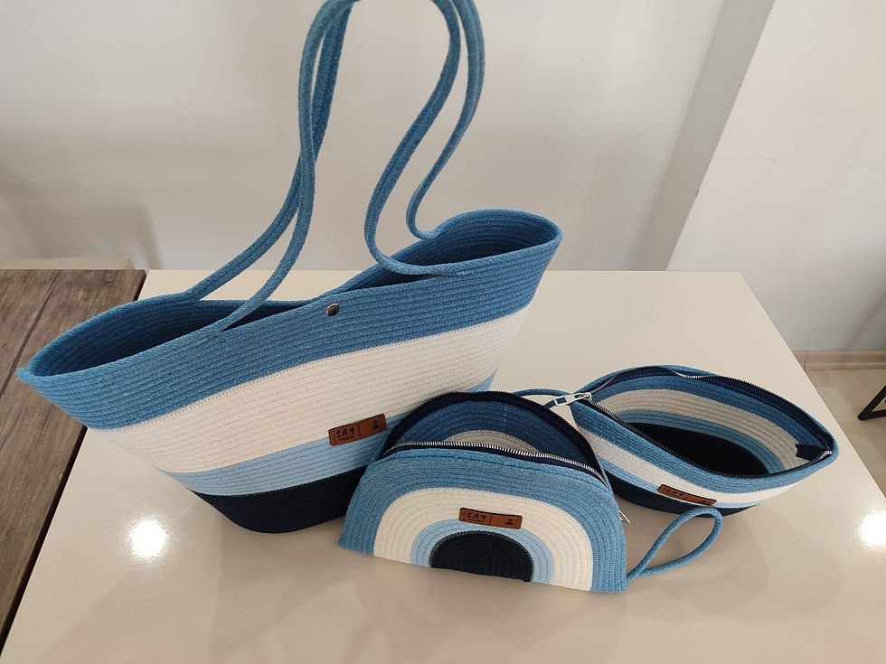 Küçük resim: Üçlü Plaj ve Kozmetik Seti – Mavi Degradeli