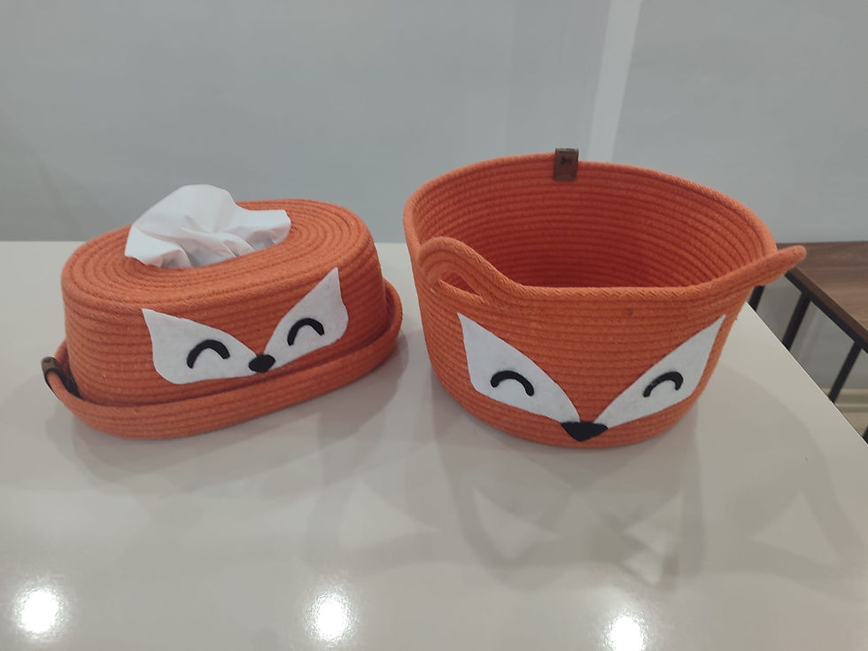 Küçük resim: ORGANİZER SEPET VE PEÇETELİK TİLKİ MOTİFLİ KORDON İPTEN