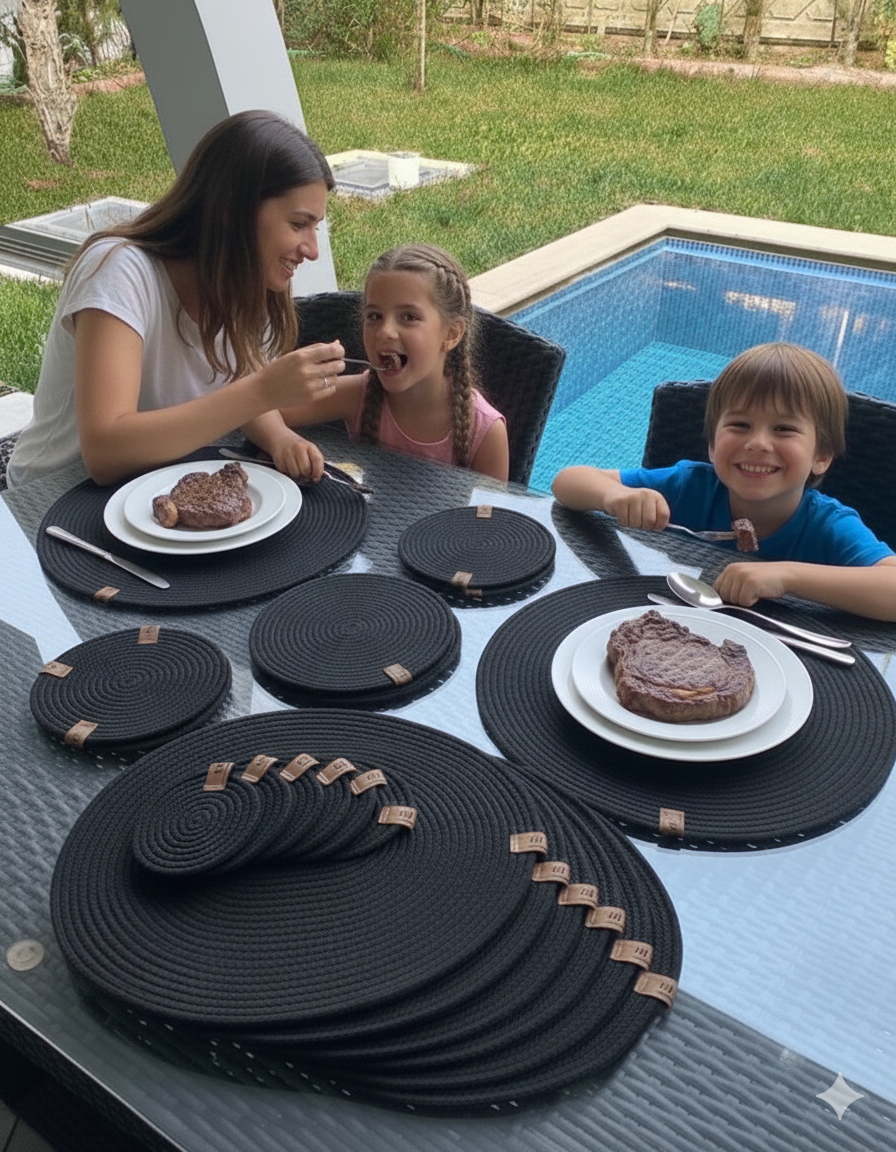 Küçük resim: Supla Takımı, 6 Kişilik, Amerikan Servis Siyah Tress İp, Kordon İP