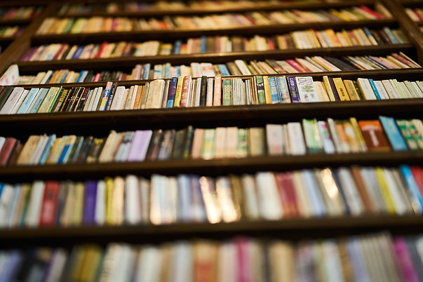 många böcker i bibliotek på hyllor
