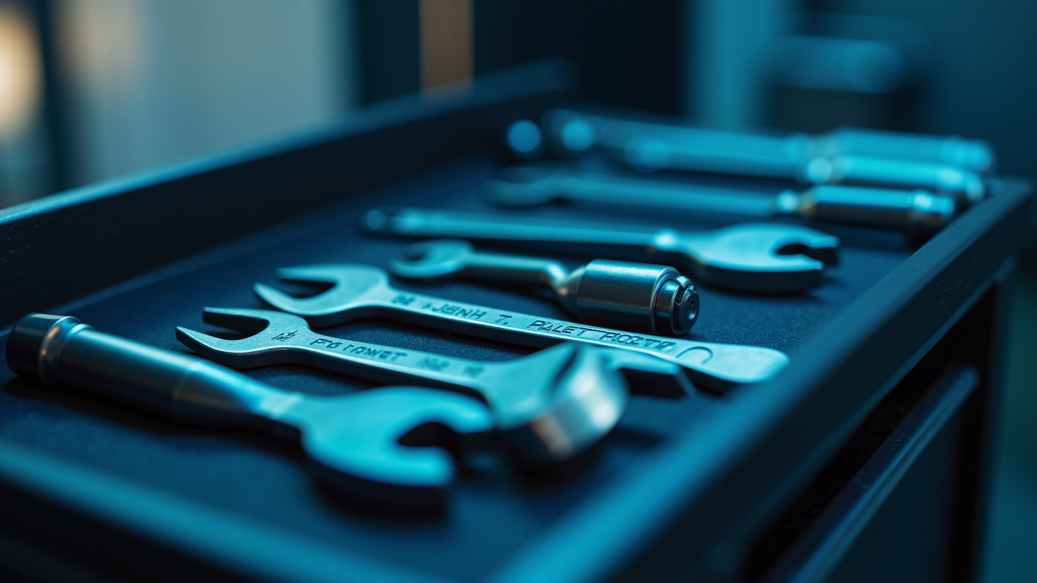 Verschiedene hochwertige Werkzeuge in einer Schublade