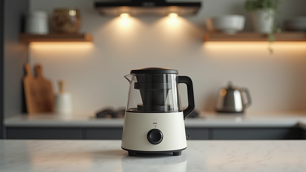 Eye-level view of a stylish kitchen gadget set on a countertop