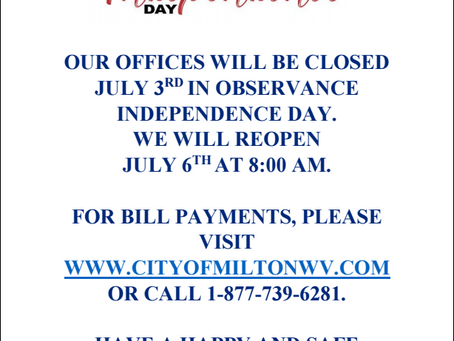 City of Milton Office closed July 3rd
