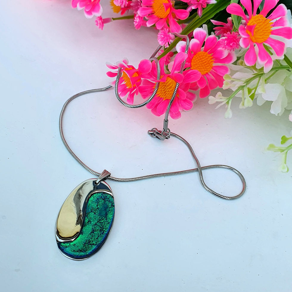 Thumbnail: Yin Yang Dichroic Glass On Stainless Steel Necklace. Handmade.