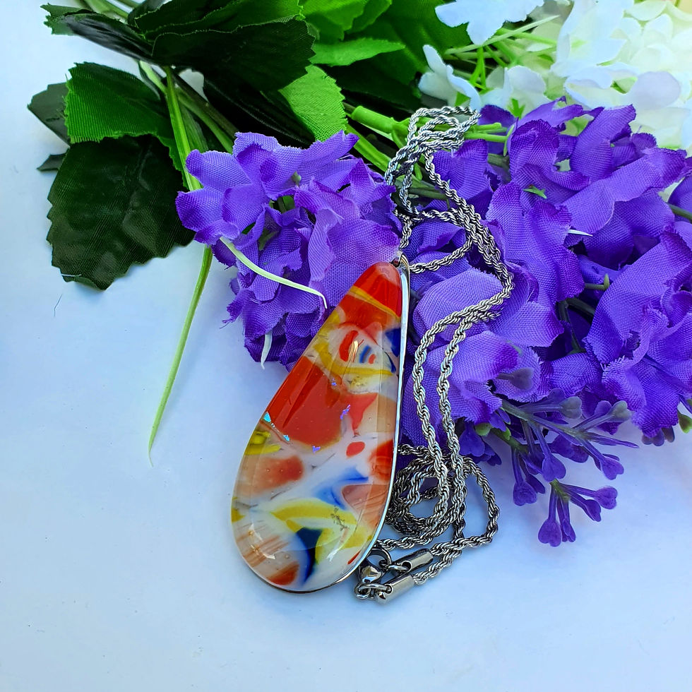 Thumbnail: Stainless Steel, Kiln Fused Glass Necklace. Ladies Fashion Outfit..