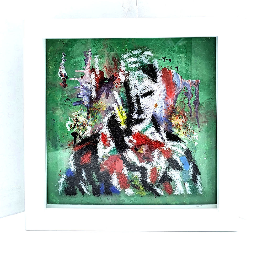 Untitled Kiln Fused Glass And Abstract Acrylic Painting On Card