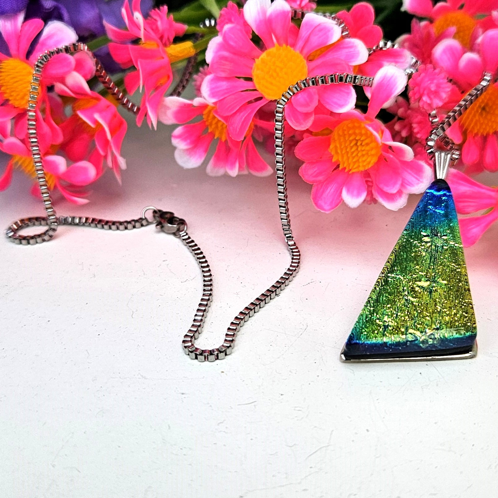 Ladies outfit, Dichroic Glass, Stainless Steel Necklace.
