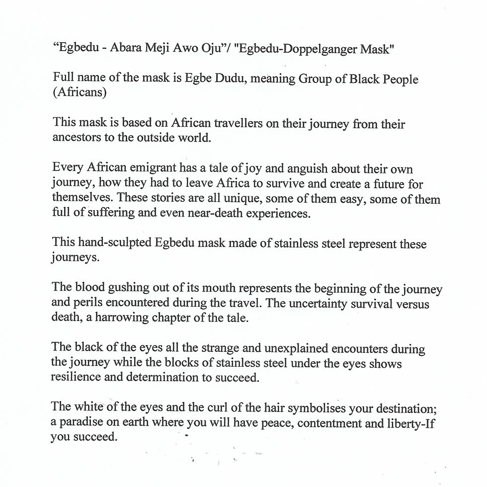 Thumbnail: “Egbedu - Abara Meji Awo Oju” / "Egbedu-Doppelganger Mask" S. Steel Sculpture.