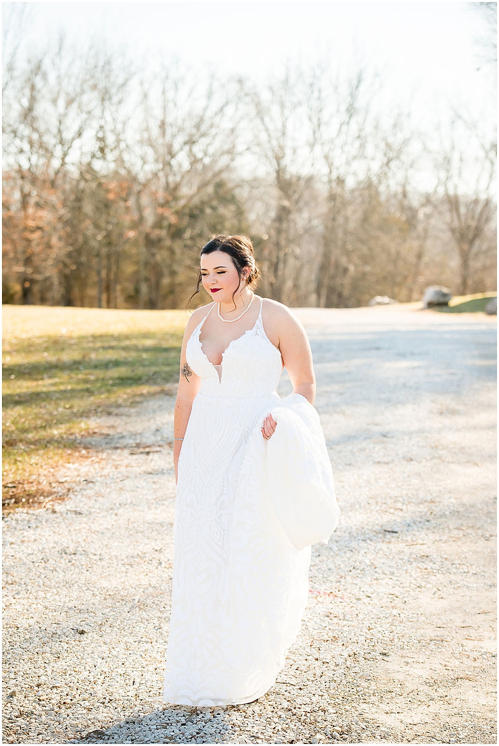 plunging neckline on winter wedding dress