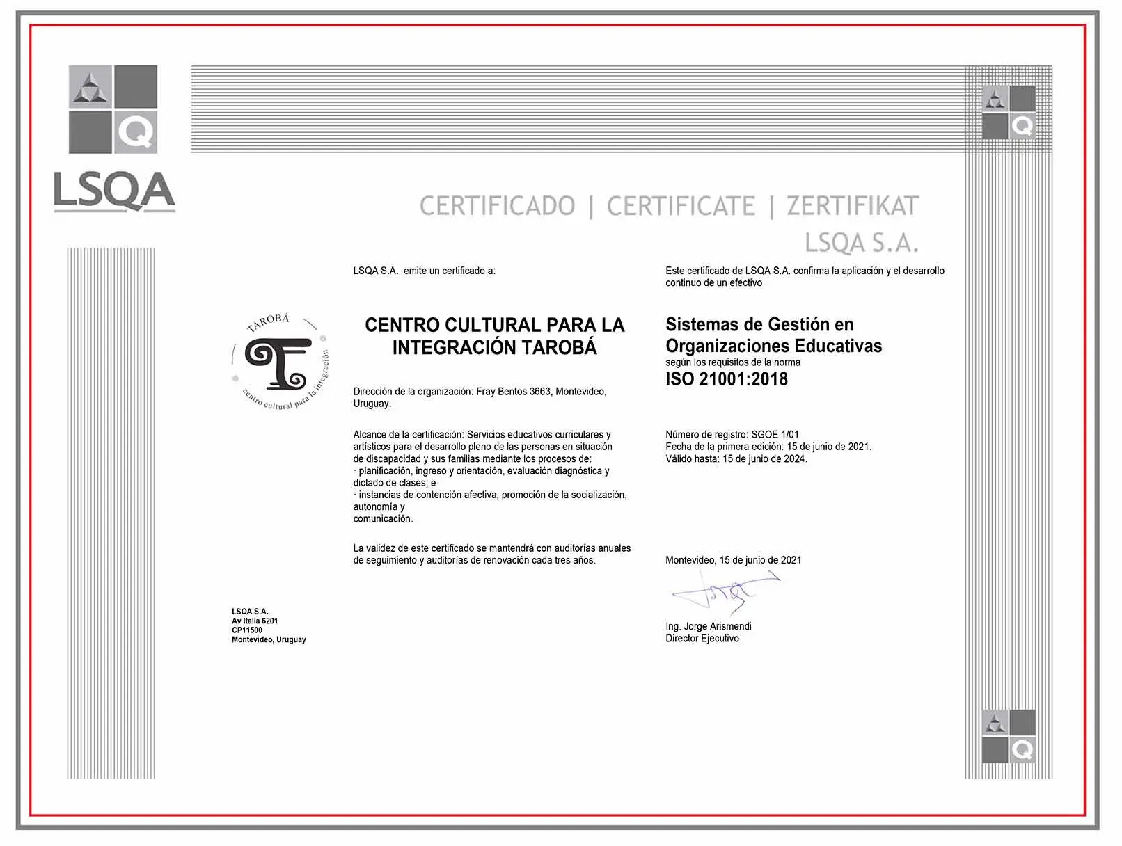 Certificado en Gestion de Calidad LSQA