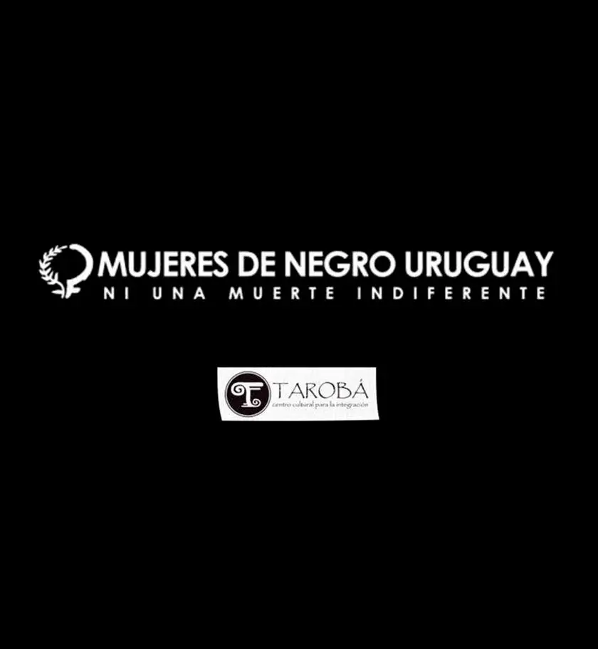 Logo mujeres de negro y logo tarobá sobre fondo negro