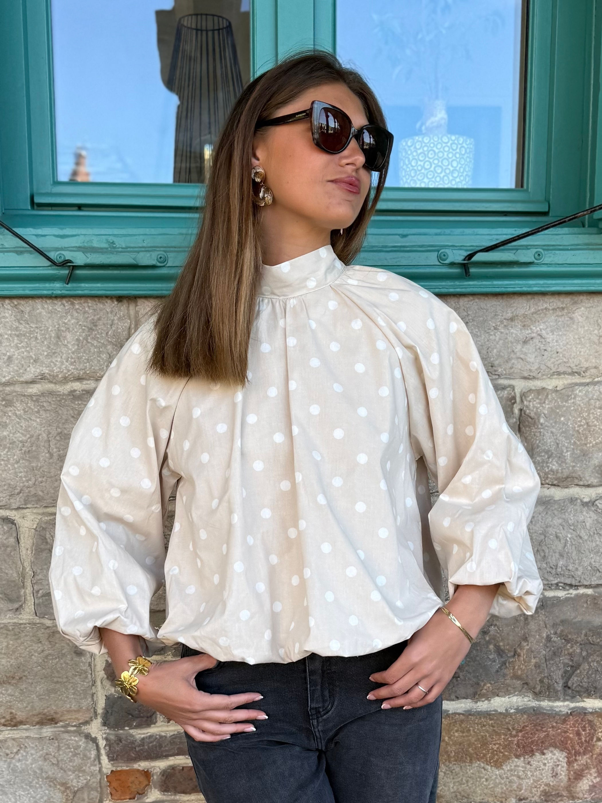 Blouse beige à pois Pénélope