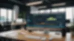 Eye-level view of a modern workspace showcasing a computer screen with CRM analytics