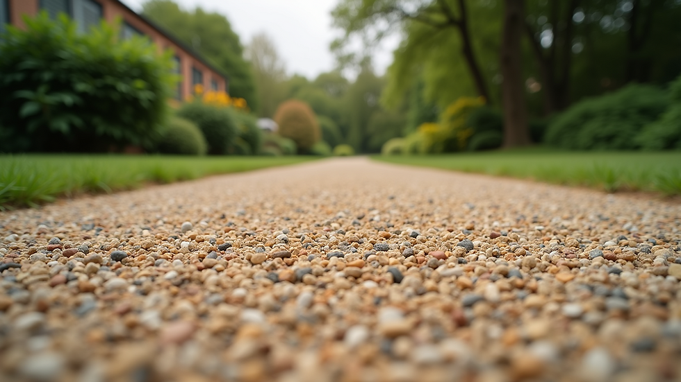 Close-up view of a well-maintained gravel driveway with fresh gravel