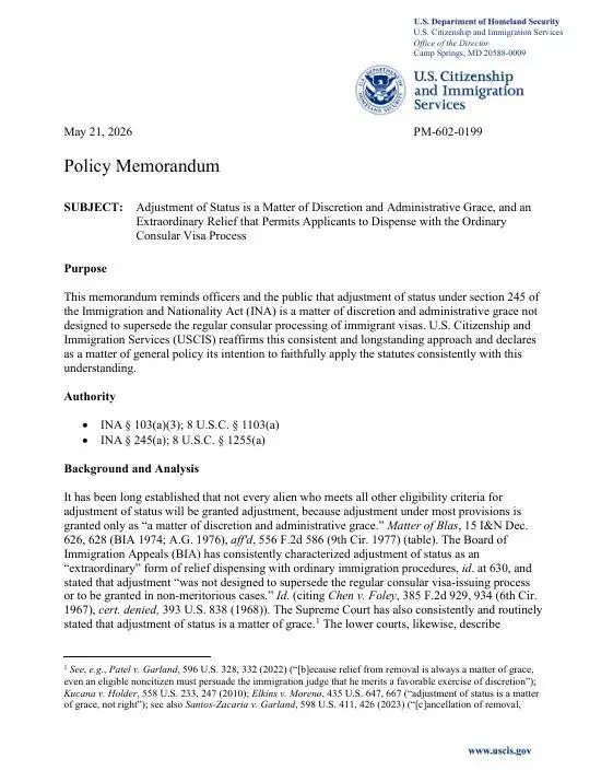 USCIS Issues New Memo on Adjustment of Status: What It Means for Your Green Card Application
