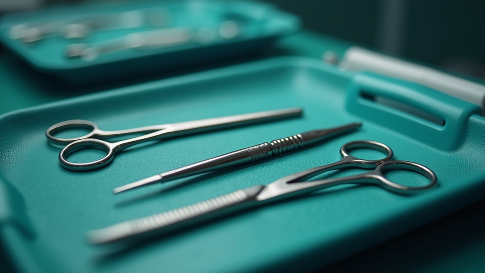 Close-up view of surgical instruments arranged neatly on a tray