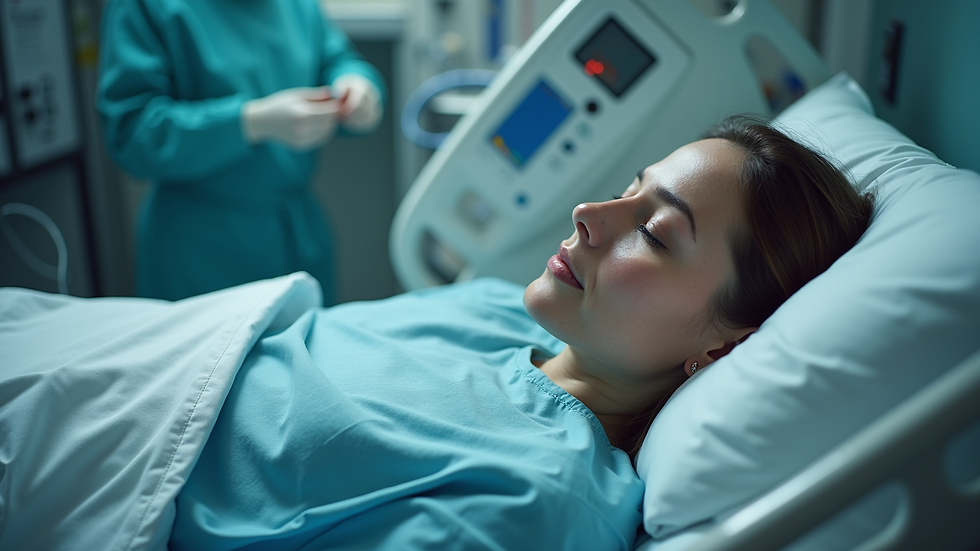 High angle view of a patient resting comfortably during post-operative recovery