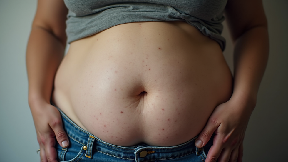 Close-up view of lower abdominal area showing excess fat