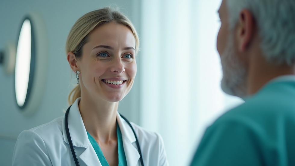 Close-up view of a patient consultation with a plastic surgeon in a bright clinic room
