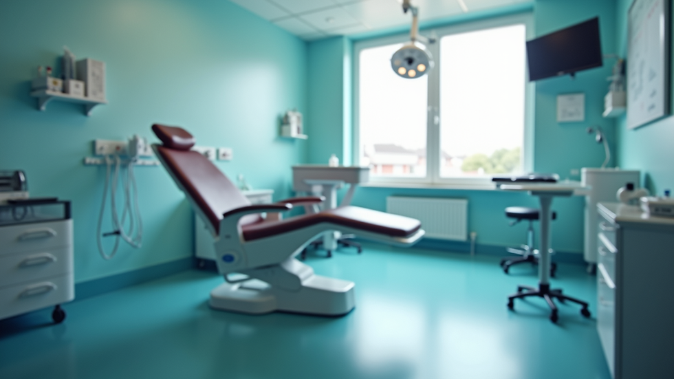 Eye-level view of a modern surgical clinic room with a comfortable patient chair