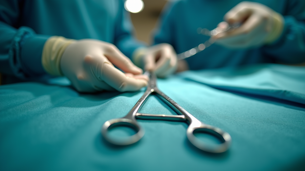 Eye-level view of surgical instruments prepared for body contouring