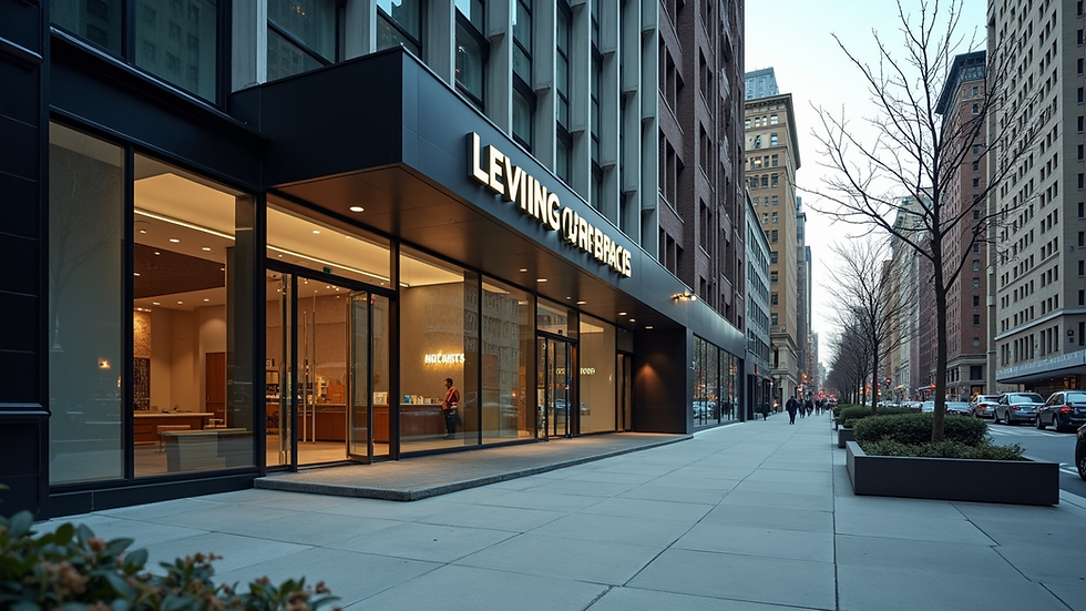 Eye-level view of a modern New York City clinic exterior