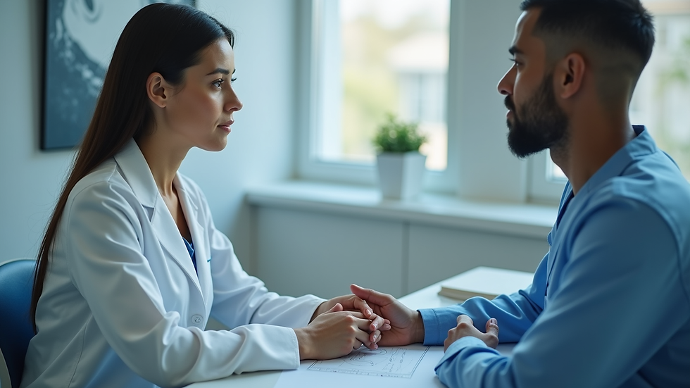 High angle view of a patient consultation with a plastic surgeon