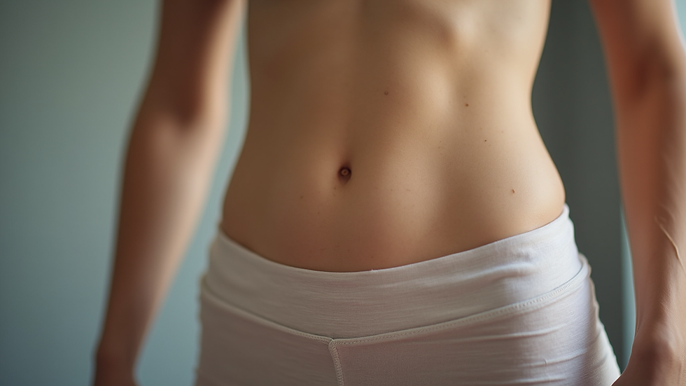 Close-up view of a smooth, toned lower abdomen after cosmetic surgery