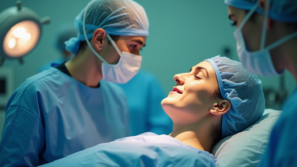 Vista lateral de paciente en recuperación tras rinoplastia con vendaje nasal