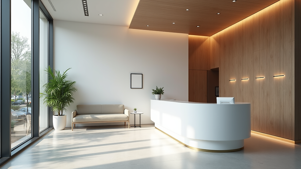 High angle view of a modern clinic reception area in New York