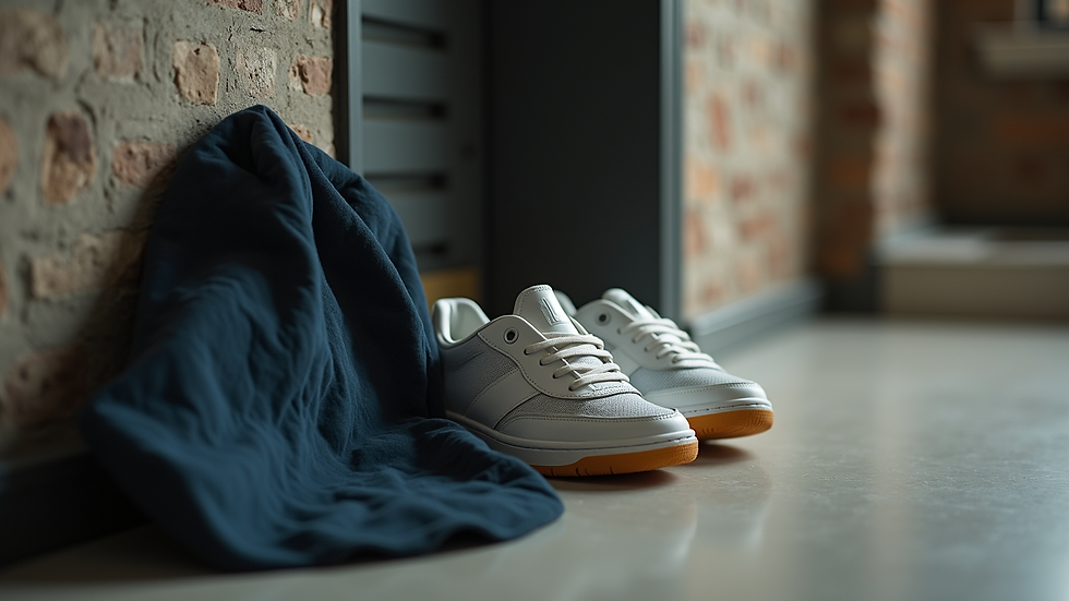 Close-up view of sports equipment next to a fitted dress