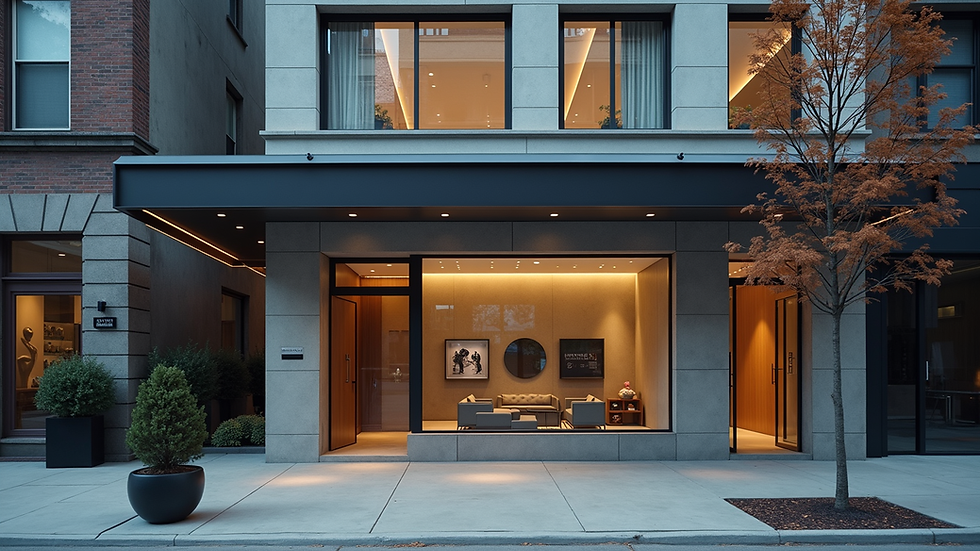 Eye-level view of a modern New York City plastic surgery clinic exterior