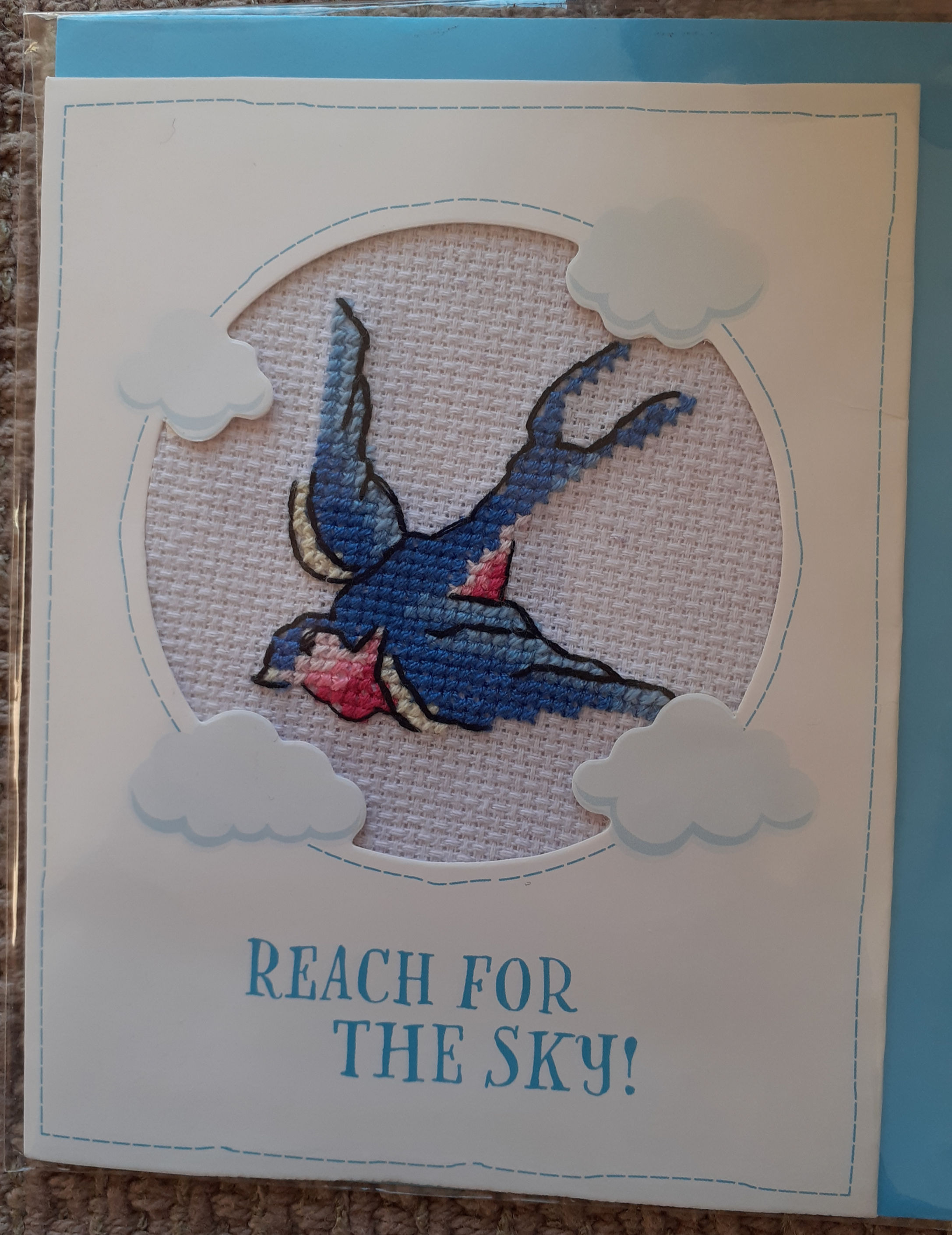 "Reach for the Sky!" card. Showing a beautiful blue bird